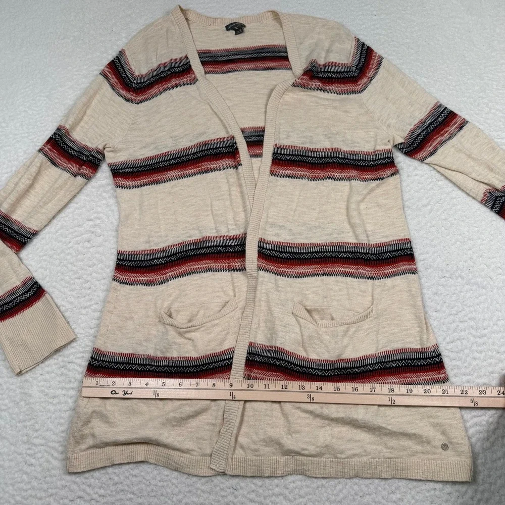 Eddie‎ Bauer Cardigan Sweater Womens XL Cream Striped Open Front Cotton Light